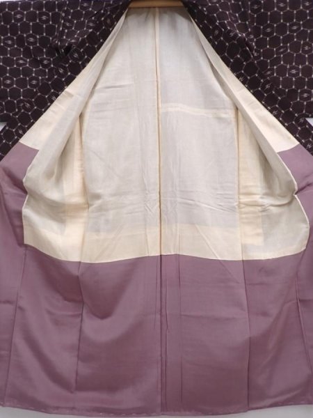 Photo8: 6001T14z760 Vintage Japanese Kimono Silk TSUMUGI  Dark brown (8)