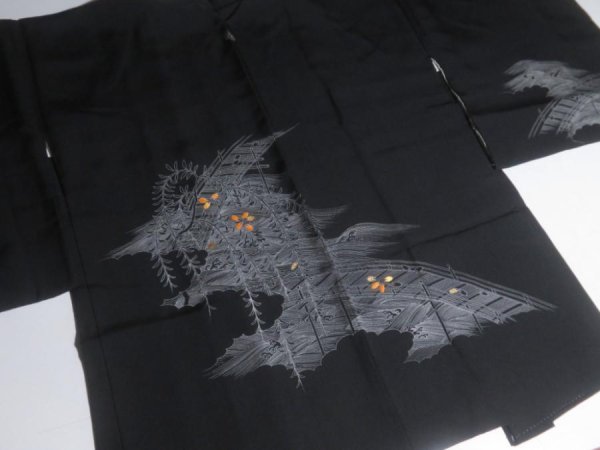 Photo6: DHGB01z14  Japanese Kimono Silk BLACK HAORI 25pcs FREE SHIPPING (6)