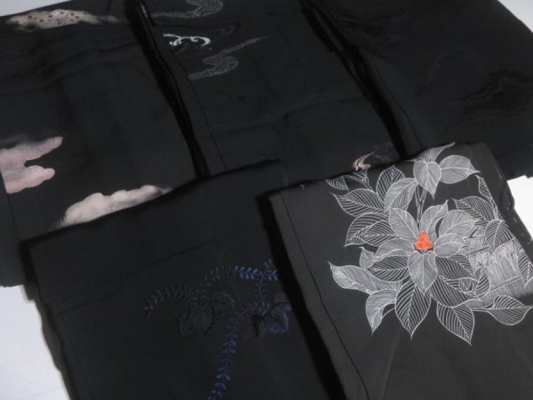 Photo9: DHGB01z14  Japanese Kimono Silk BLACK HAORI 25pcs FREE SHIPPING (9)