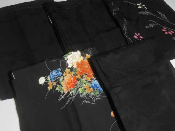 Photo4: DHGB03z14  Japanese Kimono Silk BLACK HAORI 25pcs FREE SHIPPING (4)