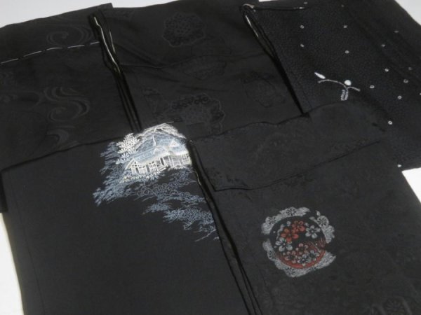 Photo5: DHGB04z14  Japanese Kimono Silk BLACK HAORI 25pcs FREE SHIPPING (5)
