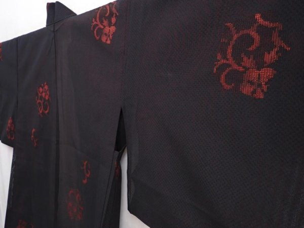 Photo2: 6002T01z300 Vintage Japanese Kimono Silk See through HAORI Flower Black (2)