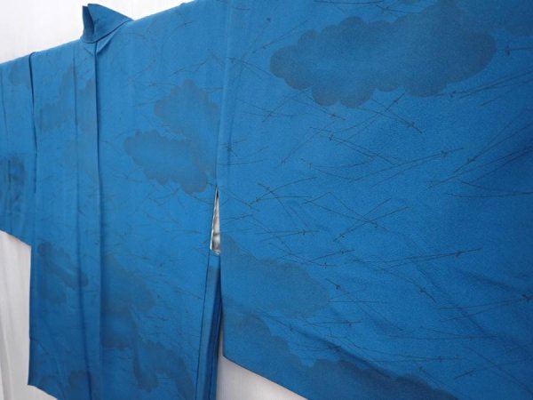 Photo2: 6002T02z480 Vintage Japanese Kimono Silk HAORI Pine needle Cyan blue (2)