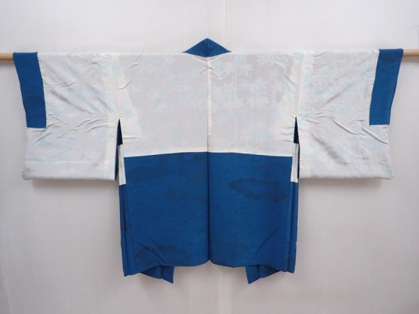 Photo7: 6002T02z480 Vintage Japanese Kimono Silk HAORI Pine needle Cyan blue (7)
