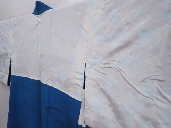 Photo8: 6002T02z480 Vintage Japanese Kimono Silk HAORI Pine needle Cyan blue (8)