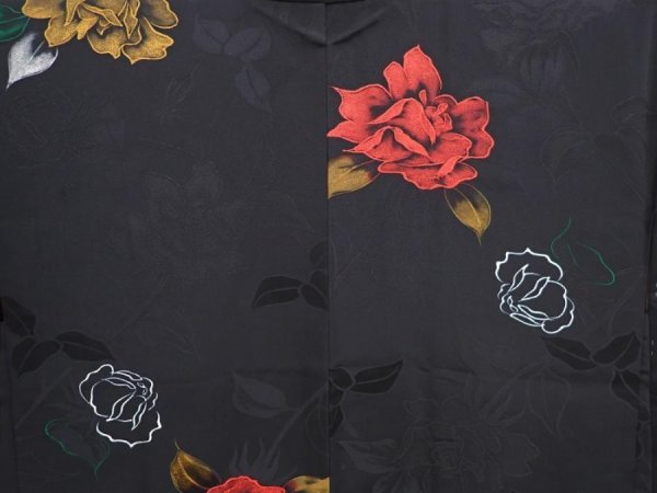 Photo3: 6002T03z560 Vintage Japanese Kimono Silk HAORI Rose Black (3)