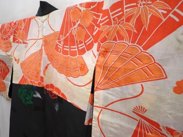 Photo8: 6002T03z560 Vintage Japanese Kimono Silk HAORI Rose Black (8)
