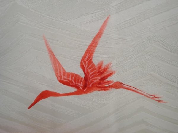 Photo4: 6002T04z590 Vintage Japanese Kimono Silk HAORI Flying crane Soft green (4)