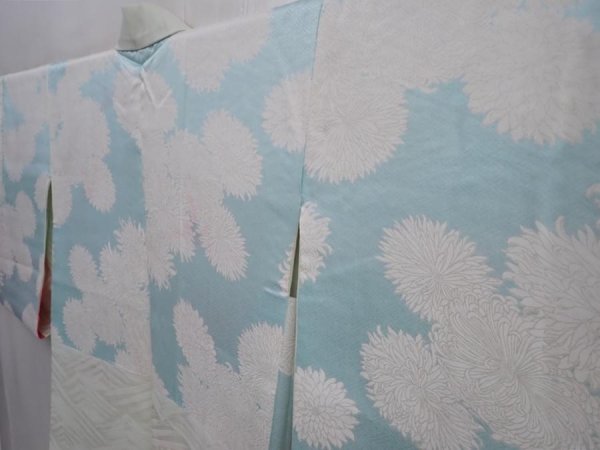 Photo8: 6002T04z590 Vintage Japanese Kimono Silk HAORI Flying crane Soft green (8)