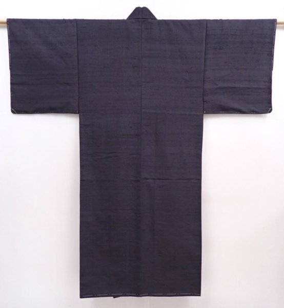 Photo1: 6002T05z840 Vintage Japanese Kimono Silk Men's  Plain Lamp black (1)