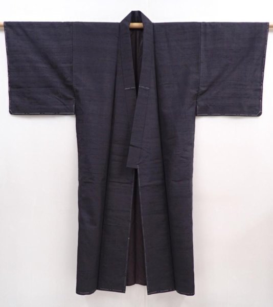 Photo5: 6002T05z840 Vintage Japanese Kimono Silk Men's  Plain Lamp black (5)