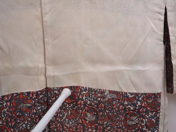 Photo8: 6002T06z490 Vintage Japanese Kimono Silk HAORI Bird Dull red (8)