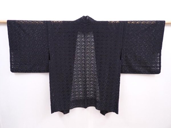 Photo1: 6002T07z320 Vintage Japanese Kimono Synthetic See through HAORI Black (1)