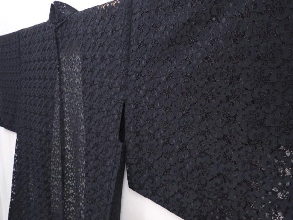 Photo2: 6002T07z320 Vintage Japanese Kimono Synthetic See through HAORI Black (2)