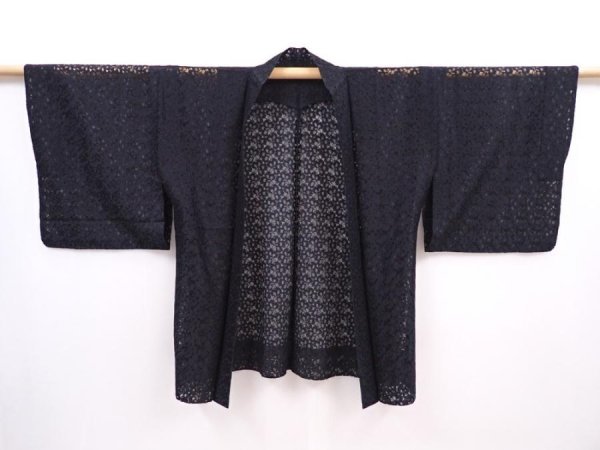 Photo5: 6002T07z320 Vintage Japanese Kimono Synthetic See through HAORI Black (5)