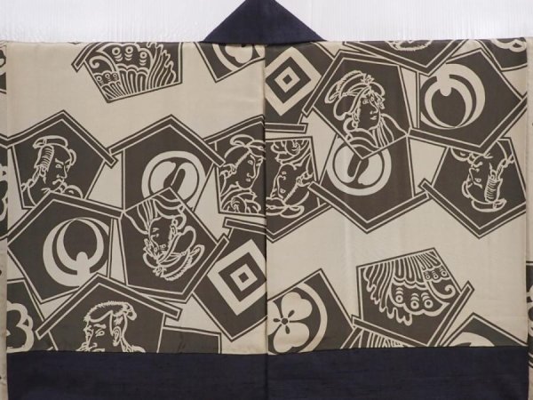 Photo3: 6002T08z570 Vintage Japanese Kimono Silk Men's HAORI Ukiyoe Lamp black (3)