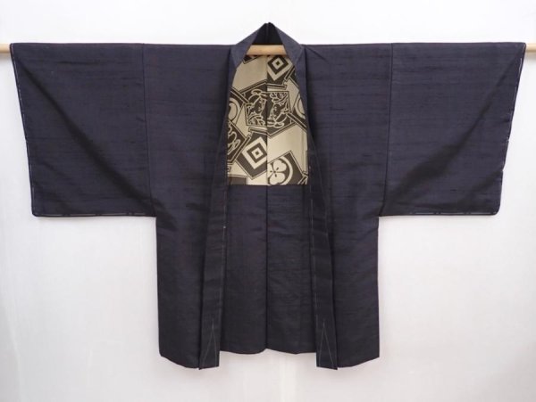 Photo6: 6002T08z570 Vintage Japanese Kimono Silk Men's HAORI Ukiyoe Lamp black (6)
