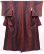 Photo1: 6002T09z800 Vintage Japanese Kimono Silk TSUMUGI Flower Dull red (1)