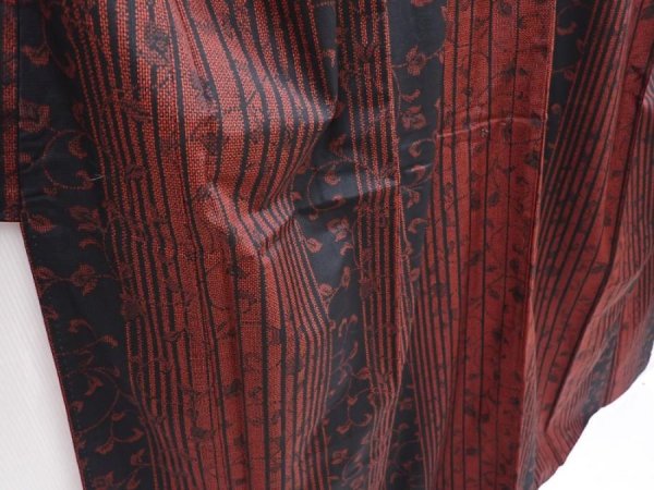 Photo3: 6002T09z800 Vintage Japanese Kimono Silk TSUMUGI Flower Dull red (3)