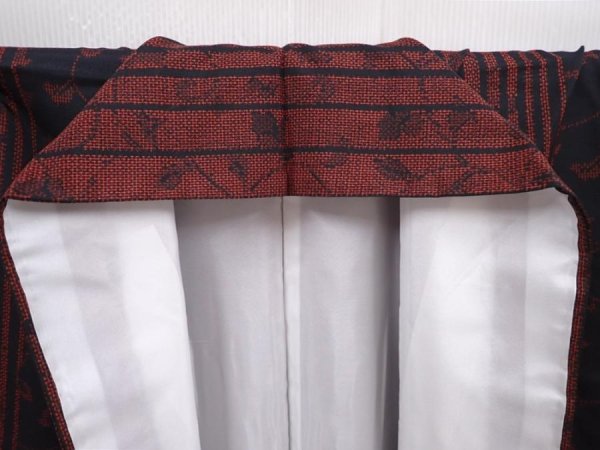 Photo7: 6002T09z800 Vintage Japanese Kimono Silk TSUMUGI Flower Dull red (7)