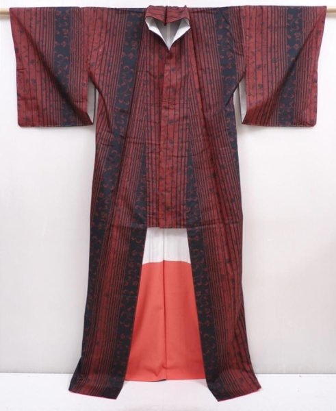 Photo8: 6002T09z800 Vintage Japanese Kimono Silk TSUMUGI Flower Dull red (8)