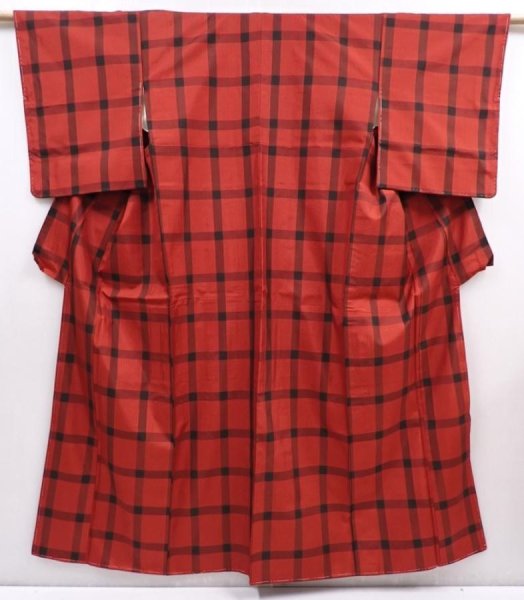 Photo1: 6002T10z740 Vintage Japanese Kimono Silk TSUMUGI  Dark red (1)