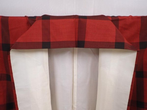 Photo7: 6002T10z740 Vintage Japanese Kimono Silk TSUMUGI  Dark red (7)