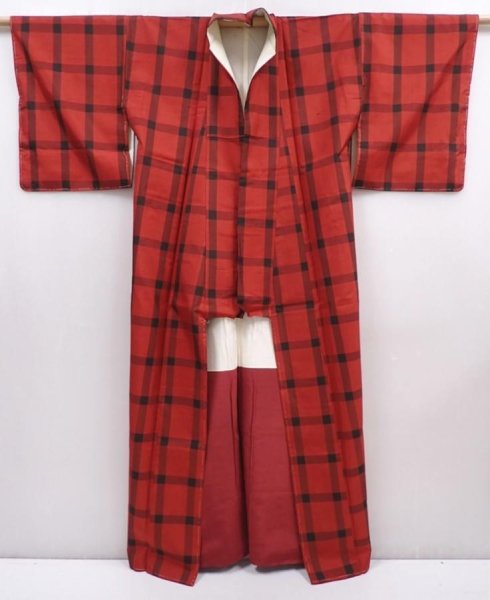 Photo8: 6002T10z740 Vintage Japanese Kimono Silk TSUMUGI  Dark red (8)