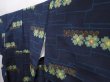 Photo2: 6002T11z780 Vintage Japanese Kimono Silk TSUMUGI Flower Navy (2)