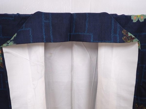 Photo8: 6002T11z780 Vintage Japanese Kimono Silk TSUMUGI Flower Navy (8)