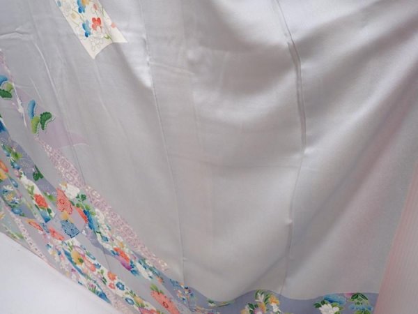 Photo4: 6002T12z1060  Japanese Kimono Silk FURISODE Tabane-noshi Light gray (4)