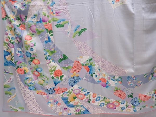 Photo5: 6002T12z1060  Japanese Kimono Silk FURISODE Tabane-noshi Light gray (5)