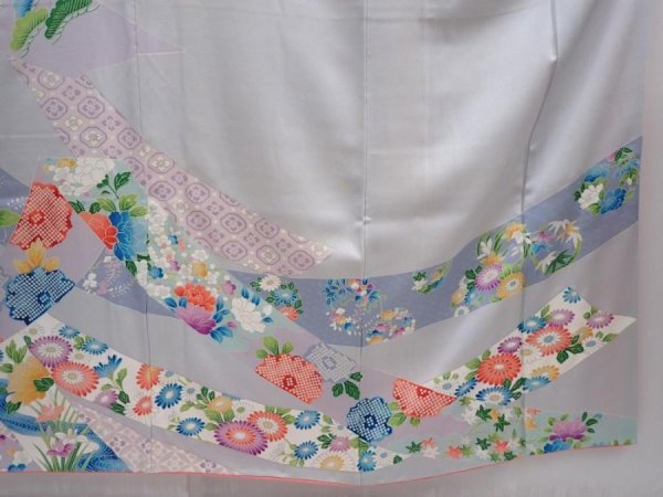 Photo7: 6002T12z1060  Japanese Kimono Silk FURISODE Tabane-noshi Light gray (7)