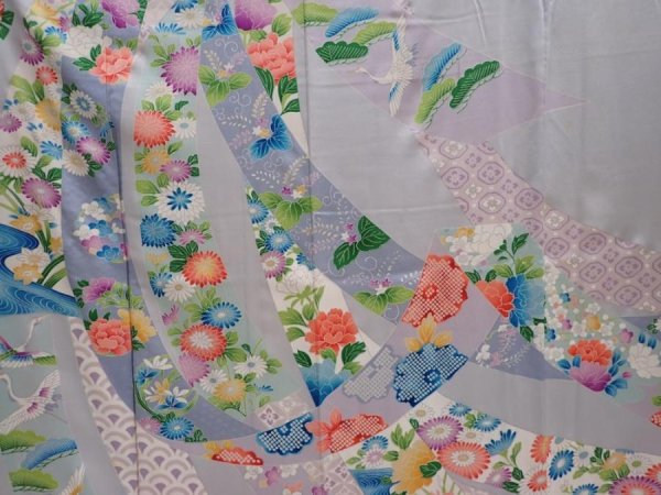 Photo8: 6002T12z1060  Japanese Kimono Silk FURISODE Tabane-noshi Light gray (8)