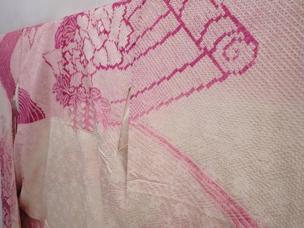 Photo2: 6002T13z1270 Vintage Japanese Kimono Silk FURISODE Peony Purple-Pink (2)