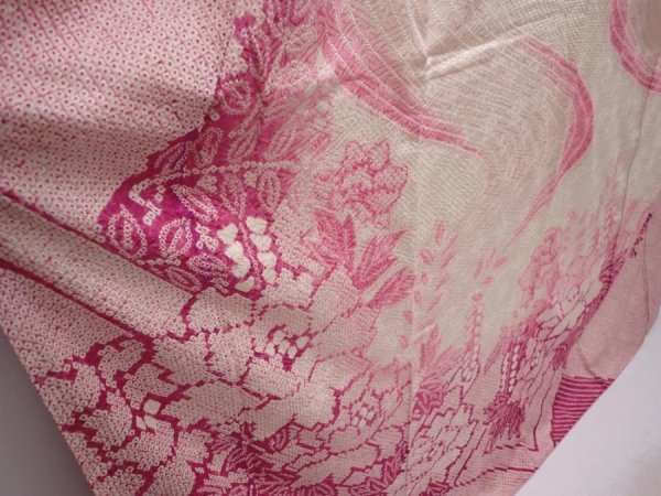 Photo3: 6002T13z1270 Vintage Japanese Kimono Silk FURISODE Peony Purple-Pink (3)