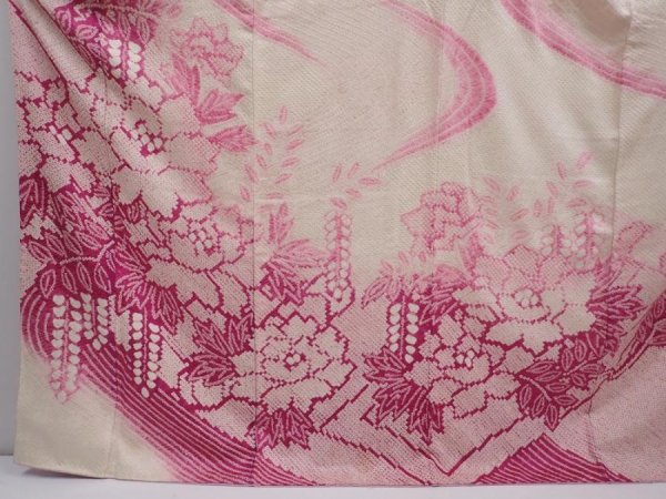 Photo5: 6002T13z1270 Vintage Japanese Kimono Silk FURISODE Peony Purple-Pink (5)