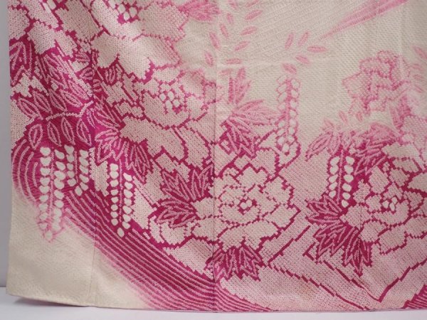 Photo6: 6002T13z1270 Vintage Japanese Kimono Silk FURISODE Peony Purple-Pink (6)