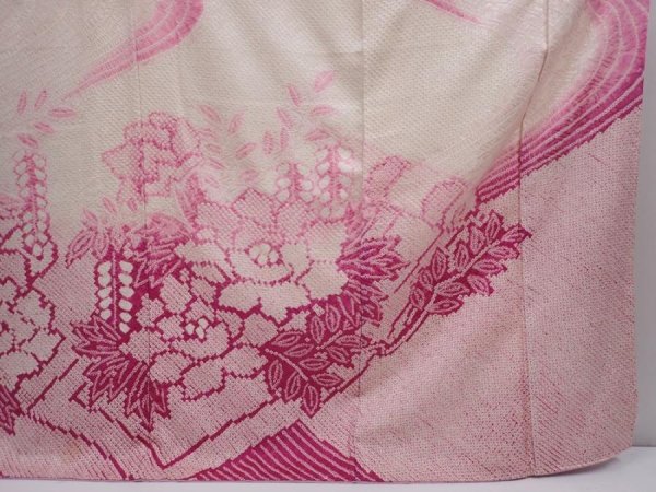 Photo7: 6002T13z1270 Vintage Japanese Kimono Silk FURISODE Peony Purple-Pink (7)