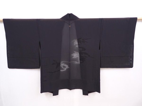 Photo1: 6004T01z290 Vintage Japanese Kimono Silk See through HAORI Maple Black (1)