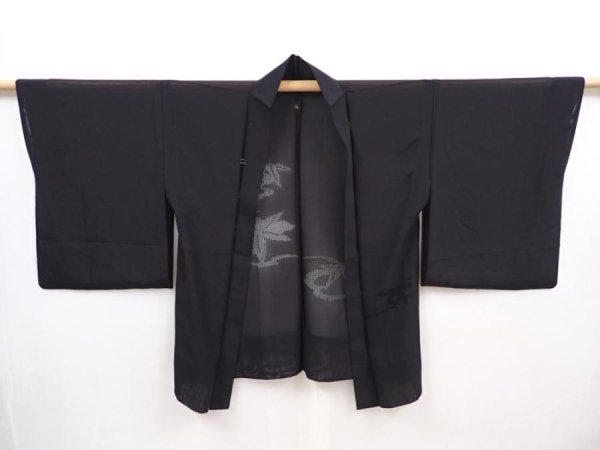 Photo6: 6004T01z290 Vintage Japanese Kimono Silk See through HAORI Maple Black (6)