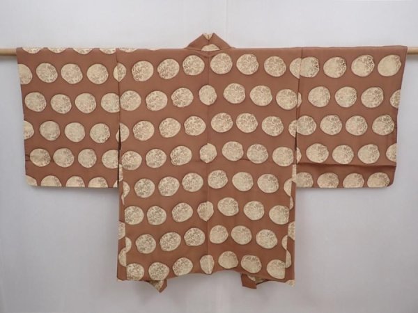 Photo1: 6004T02z570 Vintage Japanese Kimono Silk HAORI  Light brown (1)