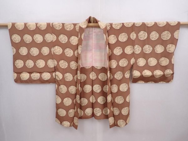 Photo5: 6004T02z570 Vintage Japanese Kimono Silk HAORI  Light brown (5)