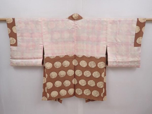 Photo6: 6004T02z570 Vintage Japanese Kimono Silk HAORI  Light brown (6)