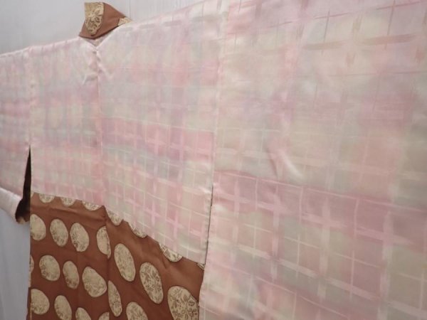 Photo7: 6004T02z570 Vintage Japanese Kimono Silk HAORI  Light brown (7)