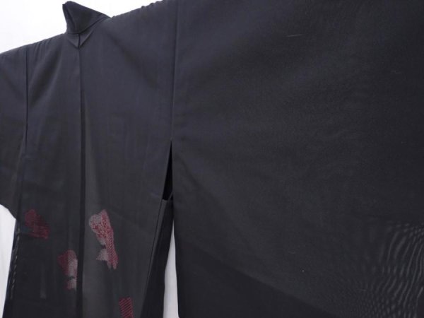 Photo2: 6004T03z310 Vintage Japanese Kimono Silk See through HAORI  Black (2)