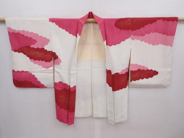 Photo5: 6004T04z650 Vintage Japanese Kimono Silk HAORI Cloud Wine red (5)