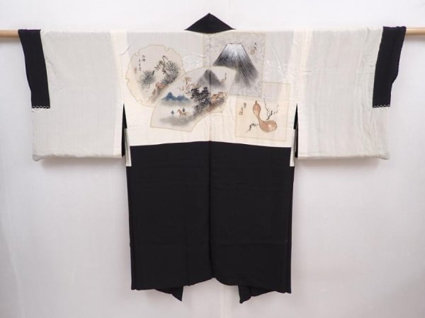 Photo1: 6004T05z560 Vintage Japanese Kimono Silk HAORI  Black (1)