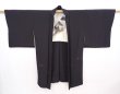 Photo6: 6004T05z560 Vintage Japanese Kimono Silk HAORI  Black (6)
