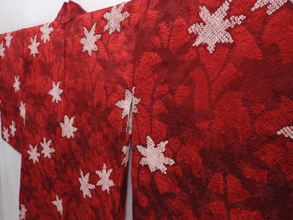 Photo2: 6004T09z590 Vintage Japanese Kimono Silk HAORI Maple Dark red (2)
